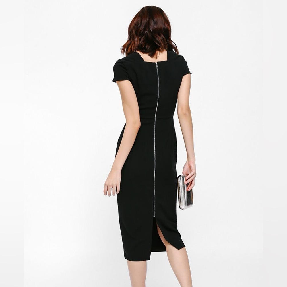 Love Bonito Black Sheath Midi Cowl Neck Dress with Cap Sleeves
